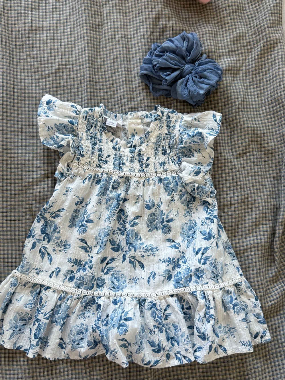 Mud Pie Blue and White Floral Baby Dress with Headband